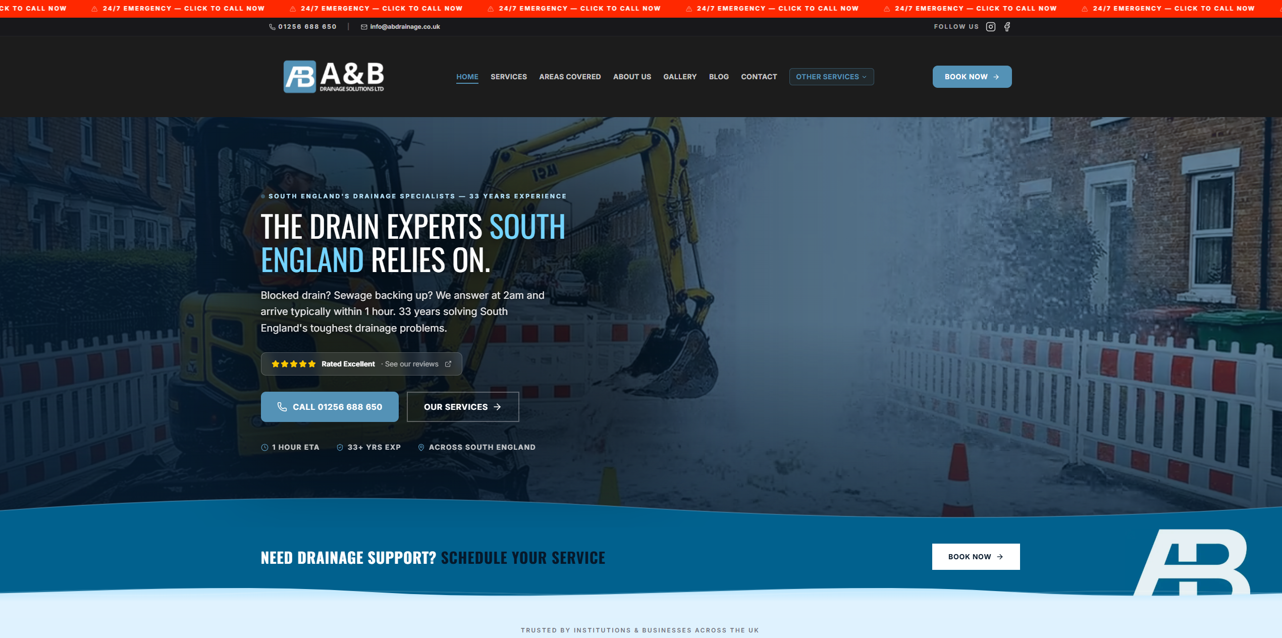 A&B Drainage website homepage